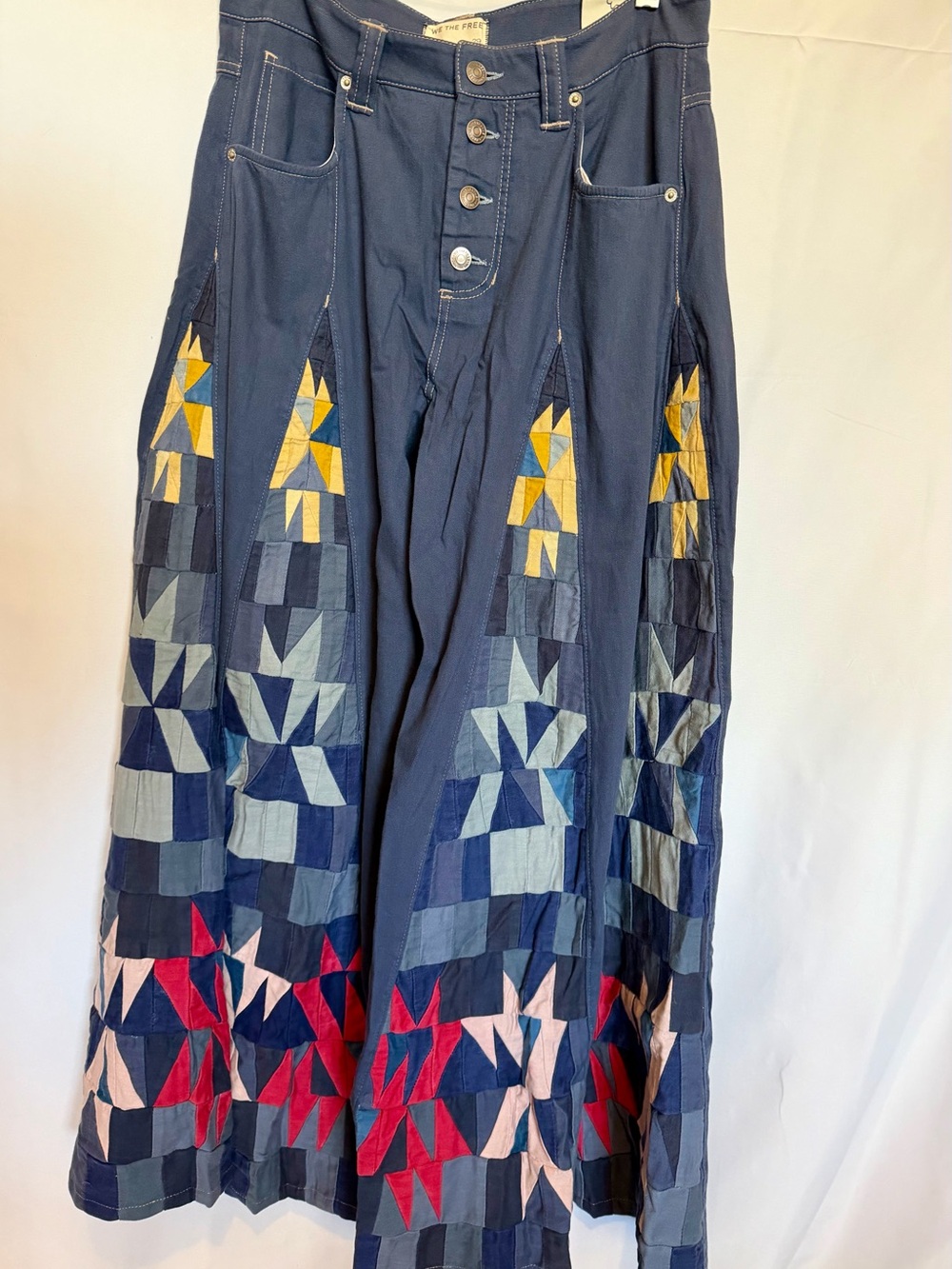 Free People We The Free Navy Wide-Leg Patchwork Embroidered Pants NWT SZ 29 - Picture 7 of 16